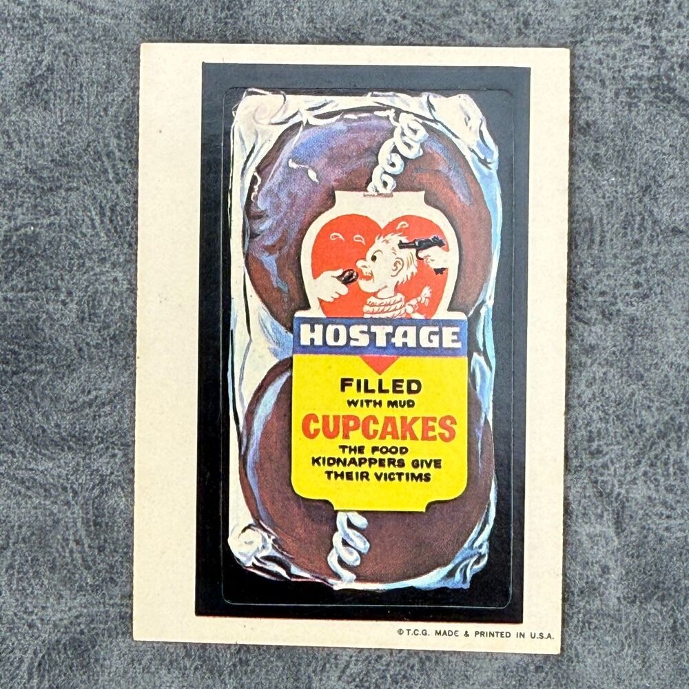 Vintage Topps Wacky Packages Die Cut Card Sticker Hostage Filled Mud Cupcakes